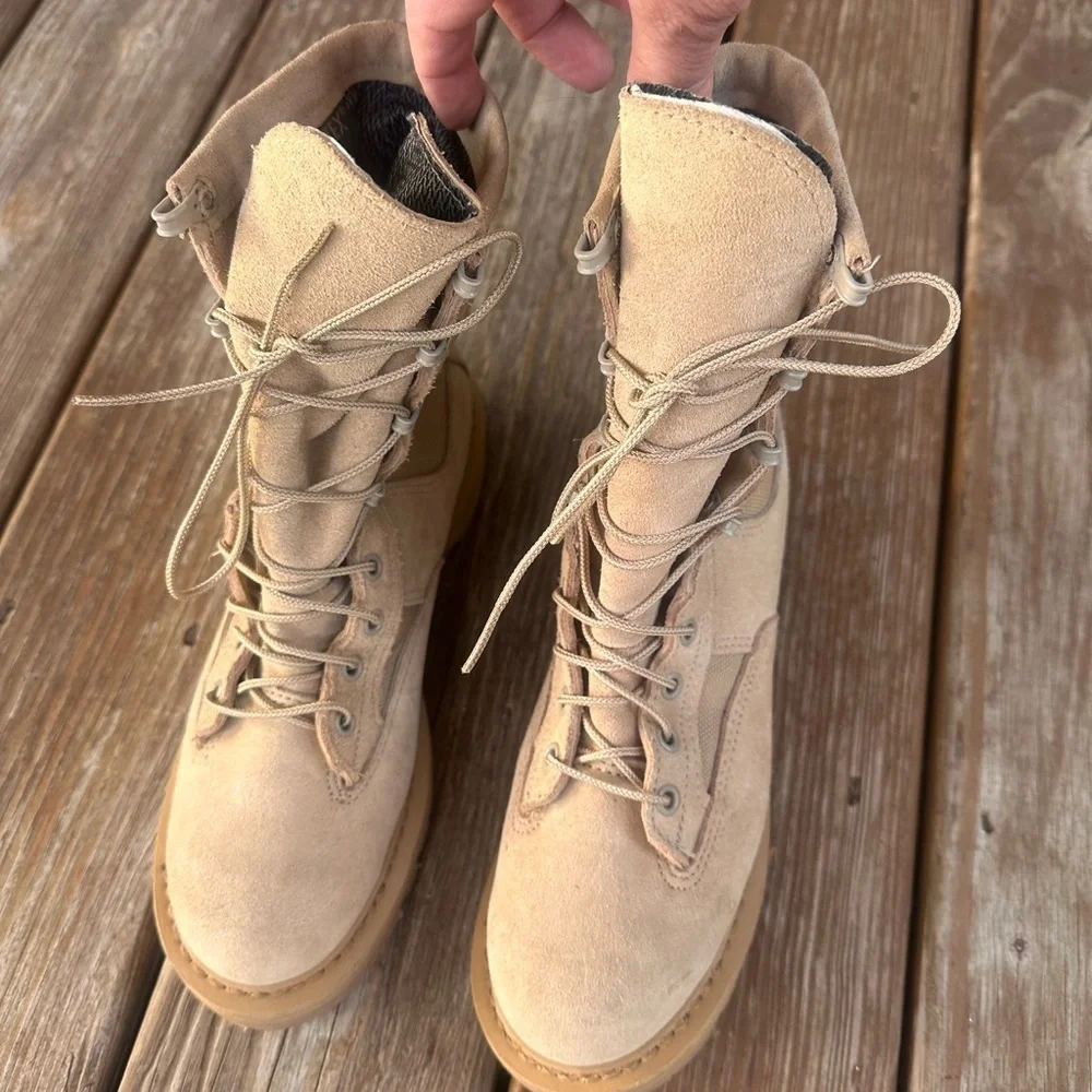 Vibram Tan Suede Military Combat style Boot with Black Knit Liner